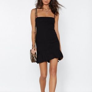 Nasty Gal Square Neck Ruffle Black Dress Small